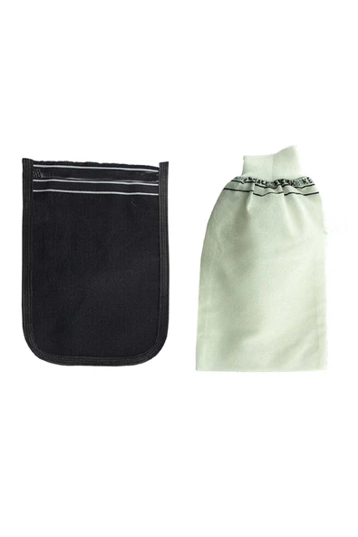 LitaeTrend 2 Adet Kalın Siyah ve Beyaz Hamam Kesesi 25x17 Cm ürün görseli 1