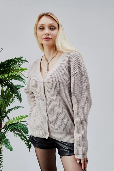 Lugmo Kadın Triko Hırka Taşlı Standart Beden Taş - Resim 5