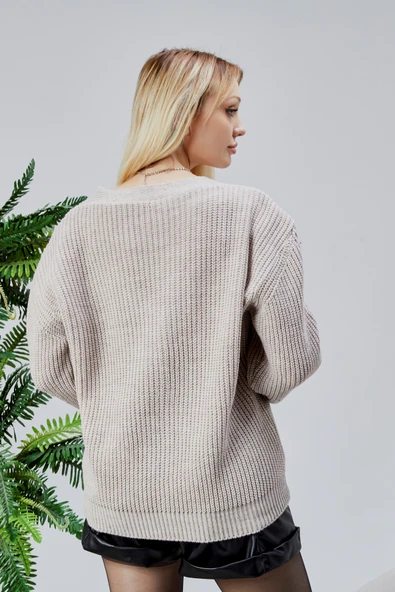 Lugmo Kadın Triko Hırka Taşlı Standart Beden Taş - Resim 2