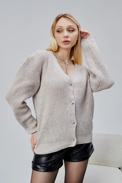 Lugmo Kadın Triko Hırka Taşlı Standart Beden Taş ürün görseli