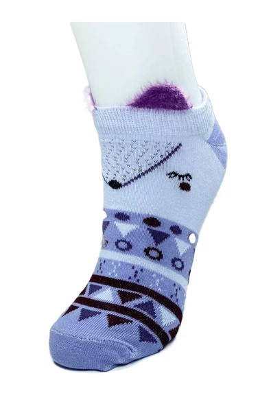 LitaeTrend 4 Çift Yumuşak Ponpon 3 Boyut Kulaklı Desenli Pamuklu Kadın Bilek çorap - Resim 3