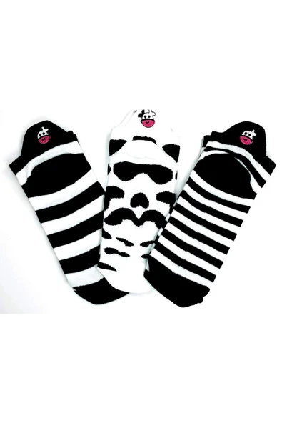 LitaeTrend 3 Çift İnek Temalı Pamuklu Yumuşak Kadın Bilek Çorap ürün görseli