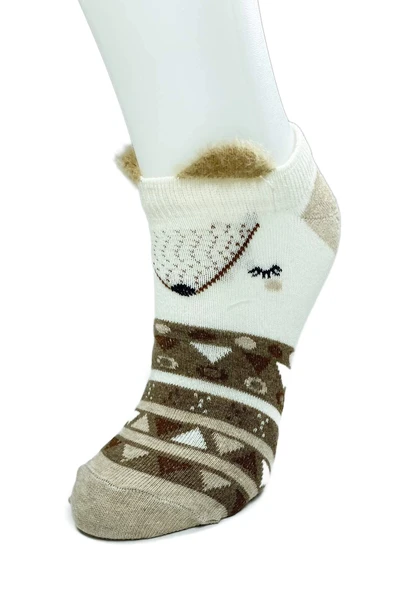 LitaeTrend 4 Çift Yumuşak Ponpon 3 Boyut Kulaklı Desenli Pamuklu Kadın Bilek çorap - Resim 2