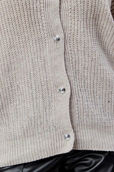 Lugmo Kadın Triko Hırka Taşlı Standart Beden Taş - Resim 6