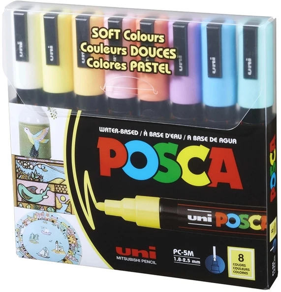 Supertrend Posca PC-5M 1.8-2.5 Su Bazlı Boyama Markörü Seti Pastel Renkler 8 RENK ürün görseli