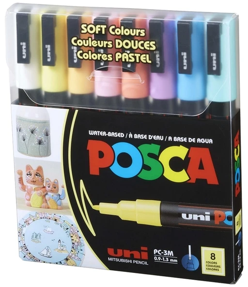 Supertrend Posca PC-3M 0.9-1.3 Su Bazlı Boyama Markörü Seti Pastel Renkler 8 RENK ürün görseli