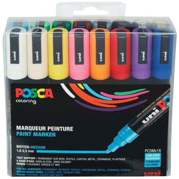 Supertrend Posca PC-5M 1.8-2.5 Su Bazlı Boyama Markörü Seti 16 RENK ürün görseli
