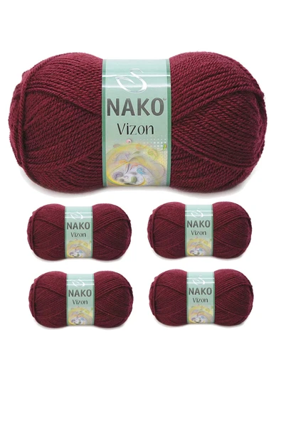 LitaeTrend 5 Adet Vizon Premium Akrilik El Örgü İpi Yünü Renk No:999 Bordo ürün görseli 1