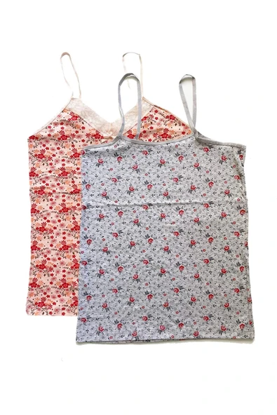 LitaeTrend 2 Adet Kadın Askılı Desenli Atlet Dantelli Empirme Pamuklu Penye D1-2 ürün görseli 1