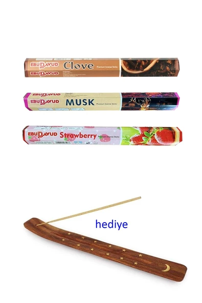 LitaeTrend 3 Paket 20 Çubuklu Tütsü Musk - Clove - Strawberry - Kayık Hediyeli ürün görseli 1
