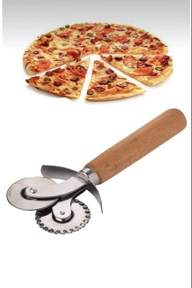 LitaeTrend Çift Başlıklı Ahşap Saplı Pizza Kesici Hamur Kesici - 1