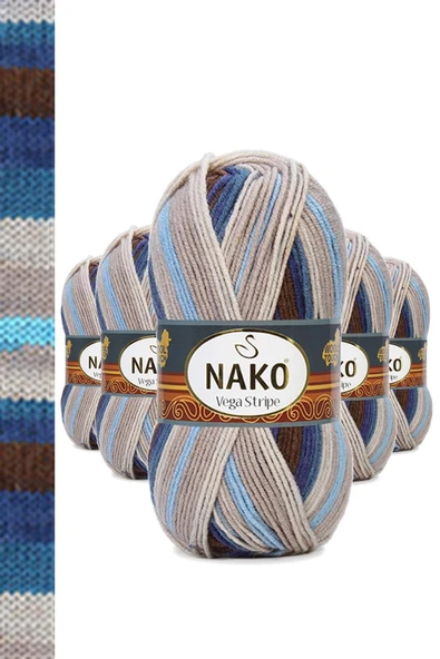 LitaeTrend 5 Adet Vega Stripe Premium Akrilik El Örgü İpi Yünü No: 82422 ürün görseli 1