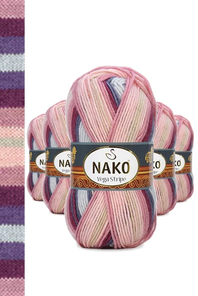 LitaeTrend 5 Adet Vega Stripe Premium Akrilik El Örgü İpi Yünü No: 82415 ürün görseli