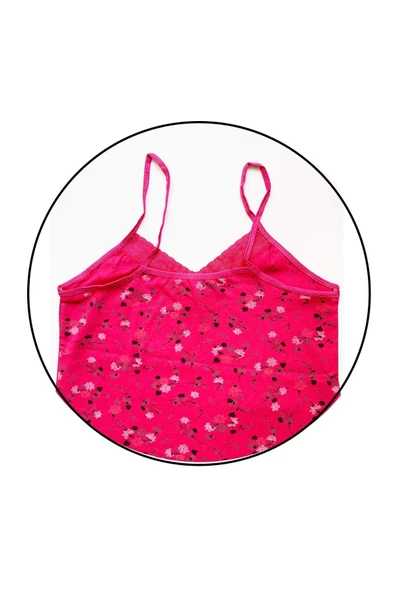 LitaeTrend 2 Adet Kadın Askılı Desenli Atlet Dantelli Empirme Pamuklu Penye D9-10 - Resim 4