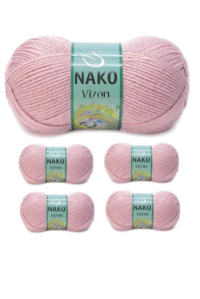 LitaeTrend 5 Adet Vizon Premium Akrilik El Örgü İpi Yünü Renk No:10275 Pembemsi Pudra ürün görseli 1