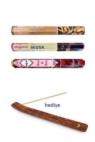 LitaeTrend 3 Paket 20 Çubuklu Tütsü Musk - Wood - Red Rose - Kayık Hediyeli ürün görseli 1