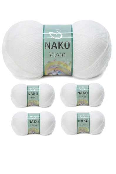 LitaeTrend 5 Adet Vizon Premium Akrilik El Örgü İpi Yünü Renk No:208 Beyaz ürün görseli 1