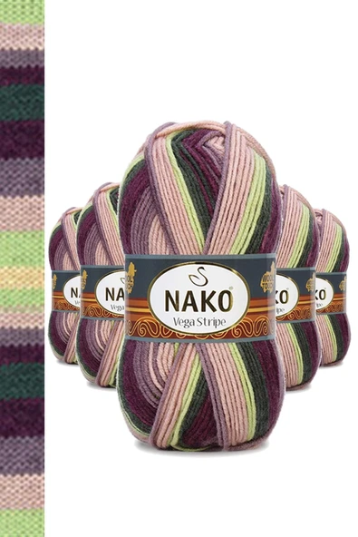 LitaeTrend 5 Adet Vega Stripe Premium Akrilik El Örgü İpi Yünü No: 82414 ürün görseli 1