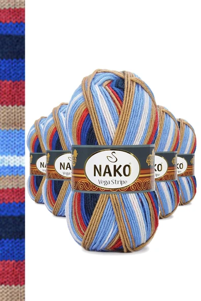 LitaeTrend 5 Adet Vega Stripe Premium Akrilik El Örgü İpi Yünü No: 82411 ürün görseli 1