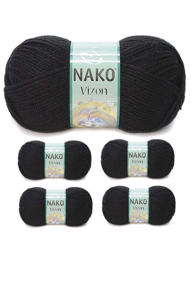 LitaeTrend 5 Adet Vizon Premium Akrilik El Örgü İpi Yünü Renk No:217 Siyah ürün görseli