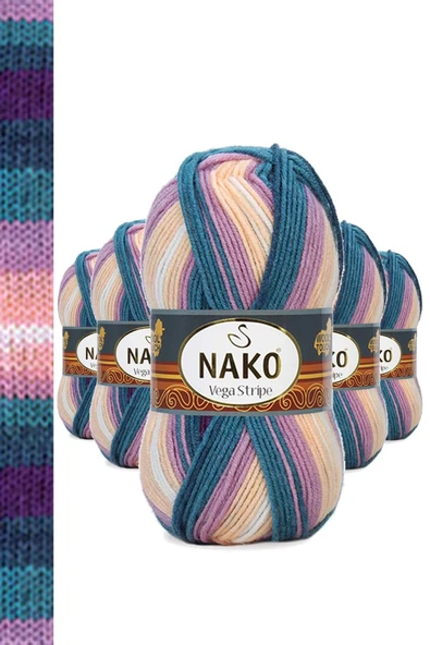 LitaeTrend 5 Adet Vega Stripe Premium Akrilik El Örgü İpi Yünü No: 82416 ürün görseli 1