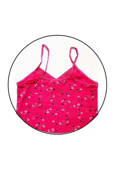 LitaeTrend Kadın Askılı Desenli Atlet Dantelli Empirme Pamuklu Penye D4 - Resim 2