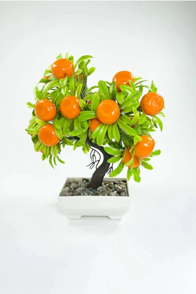 LitaeTrend Dekor Ağaç Portakal Ağacı Saksılı Dekoratif Ağaç Biblo 24x13 cm - 1