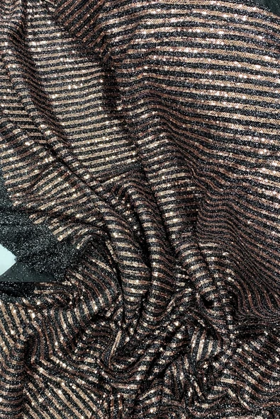 LitaeTrend Sakallı Çizgili Pullu Kumaş  Pullu Payet Kumaş Abiye Nişan Düğün Siyah Bakır ürün görseli