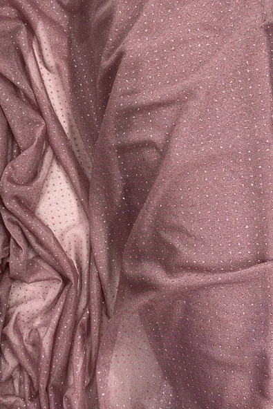 LitaeTrend Yağmur Damlası Simli Abiye Elbise Şallık Tül Kumaş Koyu Gül Kurusu 36 - Resim 2