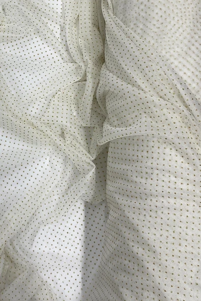 LitaeTrend Yağmur Damlası Simli Abiye Elbise Şallık Tül Kumaş Ekru 12 - Resim 2