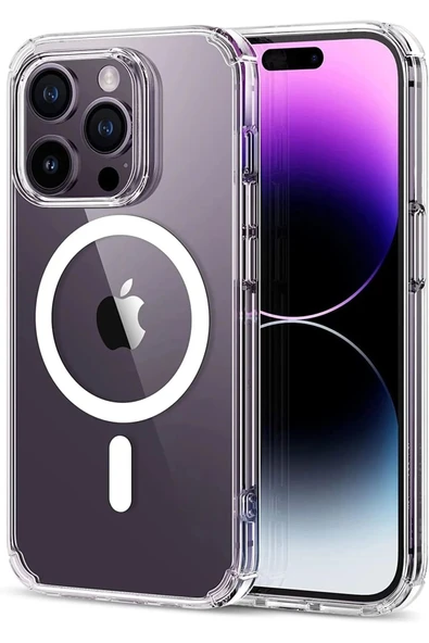 LitaeTrend Iphone 14 Pro Kılıf Kamera Lens Korumalı Magsafe Destekli Şeffaf Darbe Emici Sert Kapak - 1