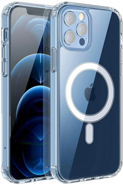LitaeTrend Iphone 12 Pro Max Kılıf Kamera Lens Korumalı Magsafe Destekli Şeffaf Darbe Emici Sert Kapak - 1