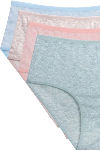 LitaeTrend 4'lü Yeni Seri Renkli Yüksek Bel Fitilli Ribana Bato Külot Turquaz Yeşil Şeftali Pudra ürün görseli 1