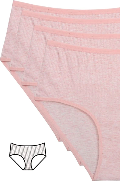 LitaeTrend 4'lü Yeni Seri Renkli Yüksek Bel Fitilli Ribana Bato Külot Pembe ürün görseli 1