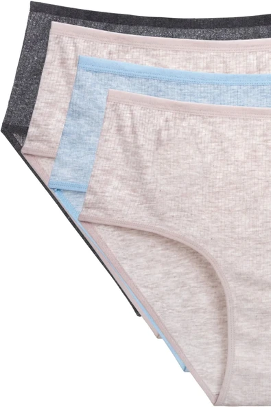 LitaeTrend 4'lü Yeni Seri Renkli Yüksek Bel Fitilli Ribana Bato Külot Pudra Gri Turquaz ürün görseli 1