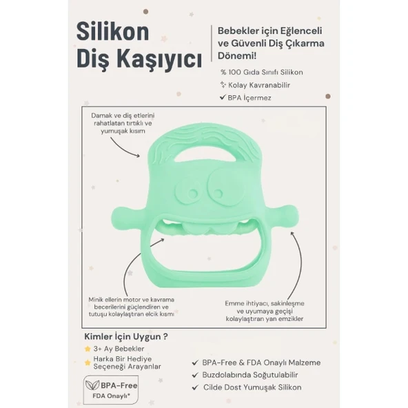 Açık Yeşil Bebek Silikon Diş Kaşıyıcı - Resim 4