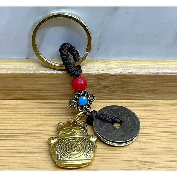 Metal Şans Ve Bereket Kedisi Anahtarlık ürün görseli 1
