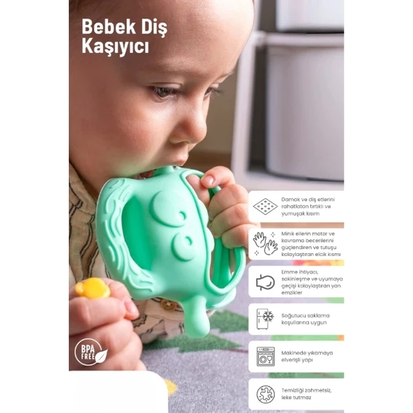 Açık Yeşil Bebek Silikon Diş Kaşıyıcı - Resim 2