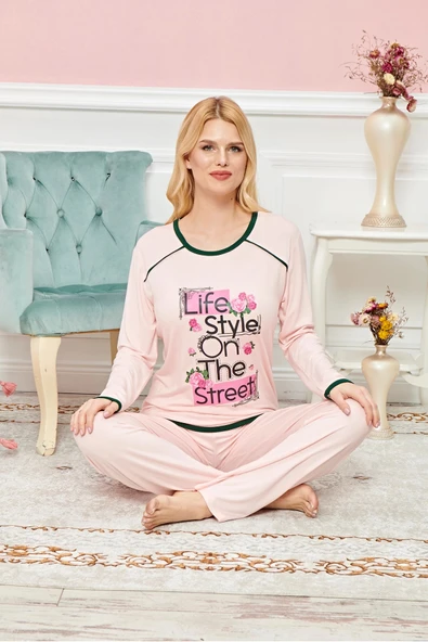 LitaeTrend Bayan Uzun Kollu Pijama Takımı Model no 7613 - 1
