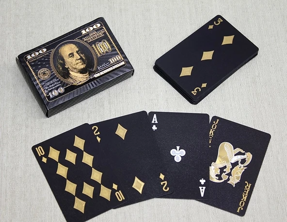 Altın Dolar Tasarımlı Siyah İskambil Oyun Kartı ürün görseli 1
