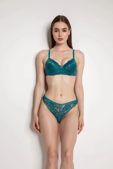 LitaeTrend Yeşil Destekli Slip Külotlu Dantelli Sütyen Takımı 4007 ürün görseli