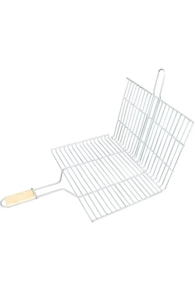 LitaeTrend Ahşap Saplı Mangal Izgarası Galvanizli Paslanmaz Kafes Demir 25 x 40 cm - 3