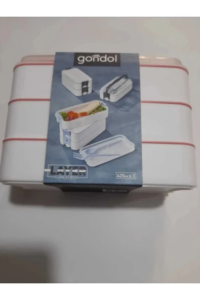 LitaeTrend 3 Katlı Beslenme Kabı Çatal Kaşık İçerisinde ürün görseli 1