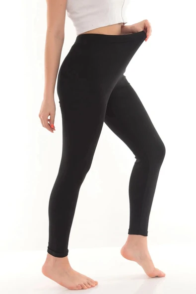 LitaeTrend Kadın İçi Pamuklu Termal Pijama Tayt İçlik Siyah - Resim 2