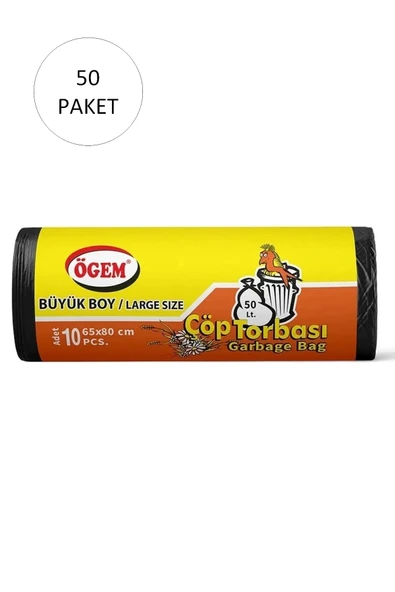 LitaeTrend Büyük Boy Çöp Torbası 65 x 80 cm 10 Lu Rulo x 50 Paket = 500 Adet (Siyah) - 1