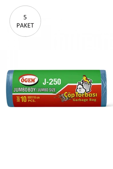 LitaeTrend J-250 Jumbo Boy Çöp Torbası 80 x 110 cm 10 Lu Rulo x 5 Paket = 50 Adet (Mavi) - 1