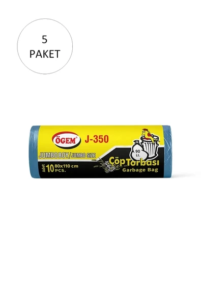 LitaeTrend J-350 Jumbo Boy Çöp Torbası 80 x 110 cm 10 Lu Rulo x 5 Paket = 50 Adet (Mavi) ürün görseli 1