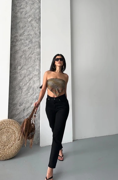 Mom fit enzim taş yıkama jeans pantolon siyah d2006 ürün görseli