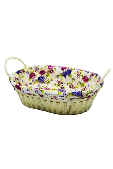 LitaeTrend Yakut Renkli Bezli Oval Hasır Ekmek Sepeti 8821