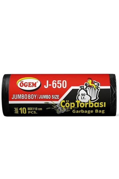 LitaeTrend J-650 Jumbo Boy Çöp Torbası 80 x 110 cm 10 Lu Rulo x 1 Paket = 10 Adet (Siyah) - 1